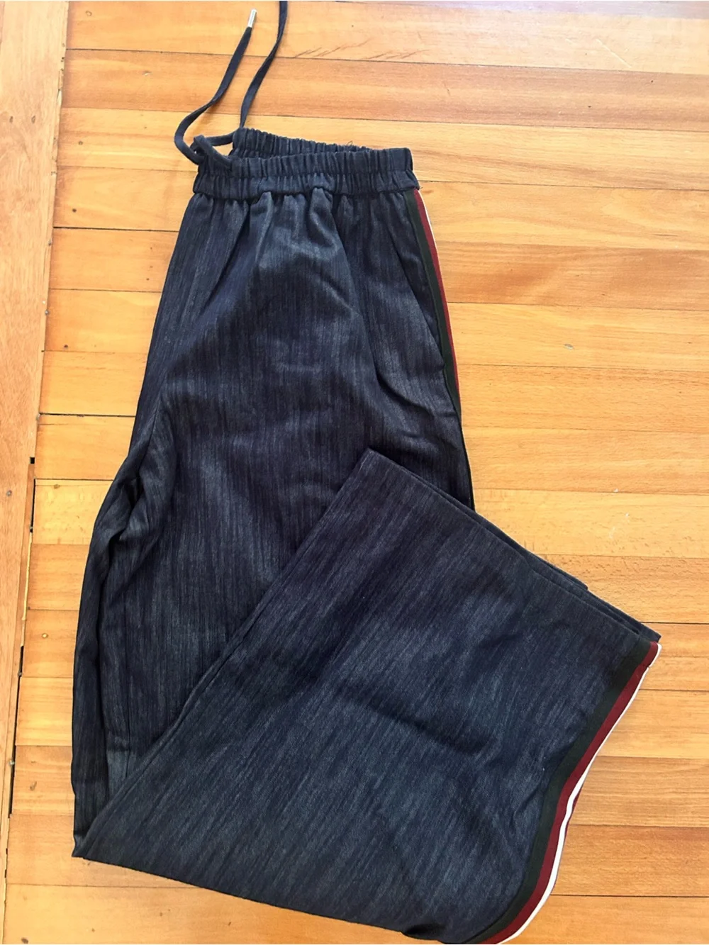 Zara Dark blue washed soft denim pant with Drawstring and side stripe - Picture 3 of 5